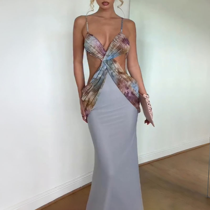 Mesh Strap Metal - Fashion Metal Decoration Backless Party Dress