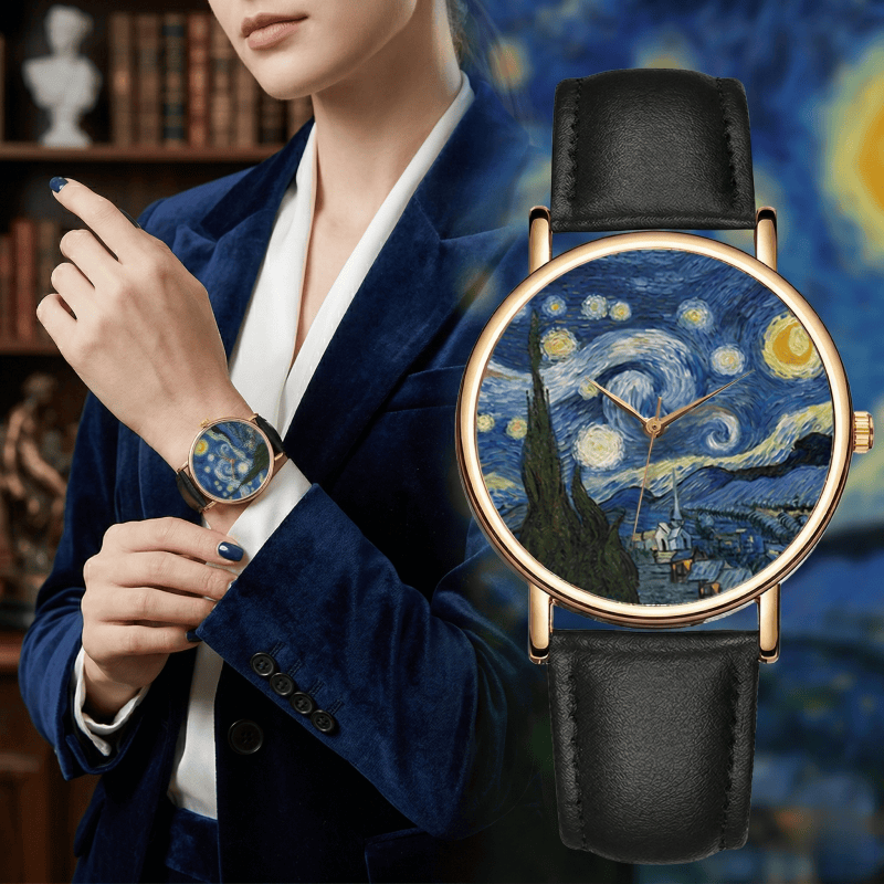 Leather Watch Band Men - Van Gogh Painting Dial Watches for