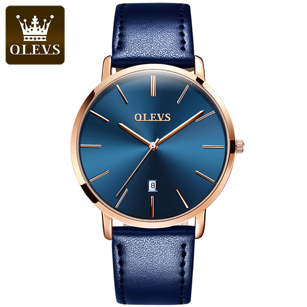 Leather Watch Band Men - Original OLEVS Quartz Watch for Men