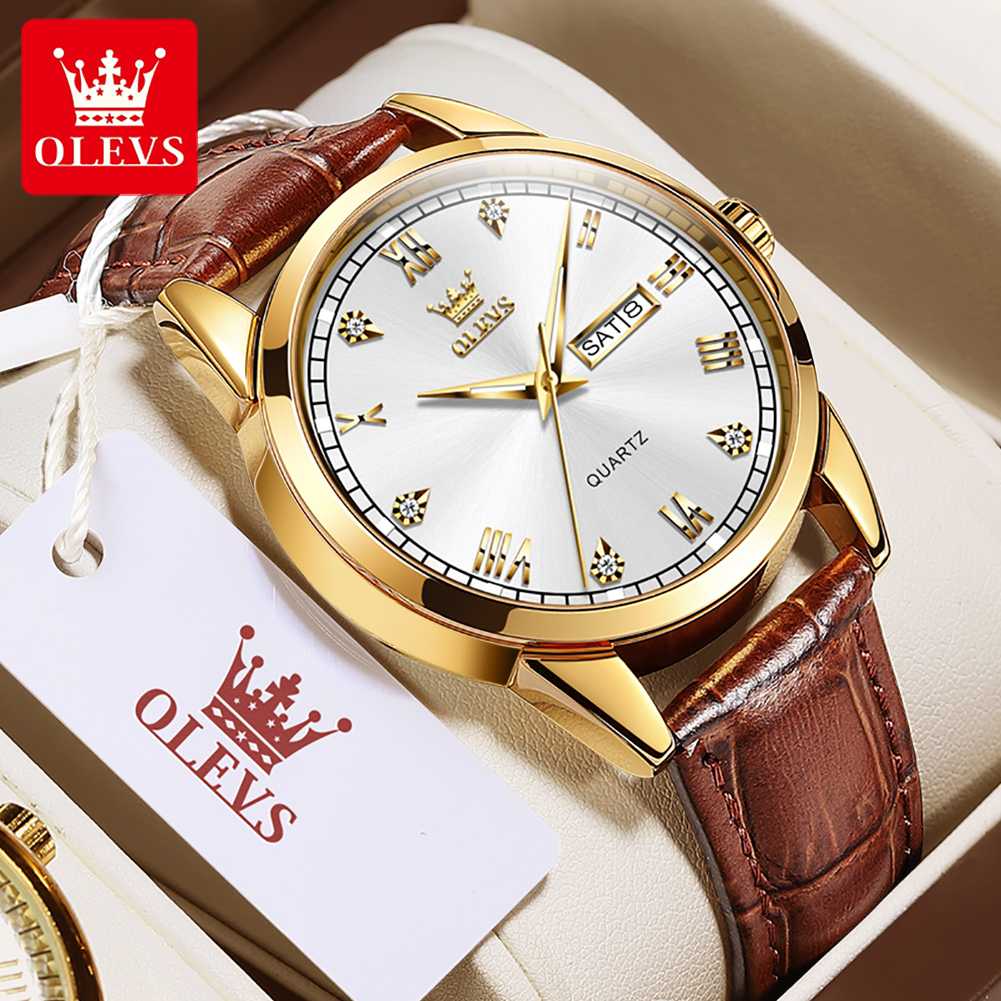 OLEVS 6896 Top Brand Men Quart - đánh giá và giá Leather Watch Band Men