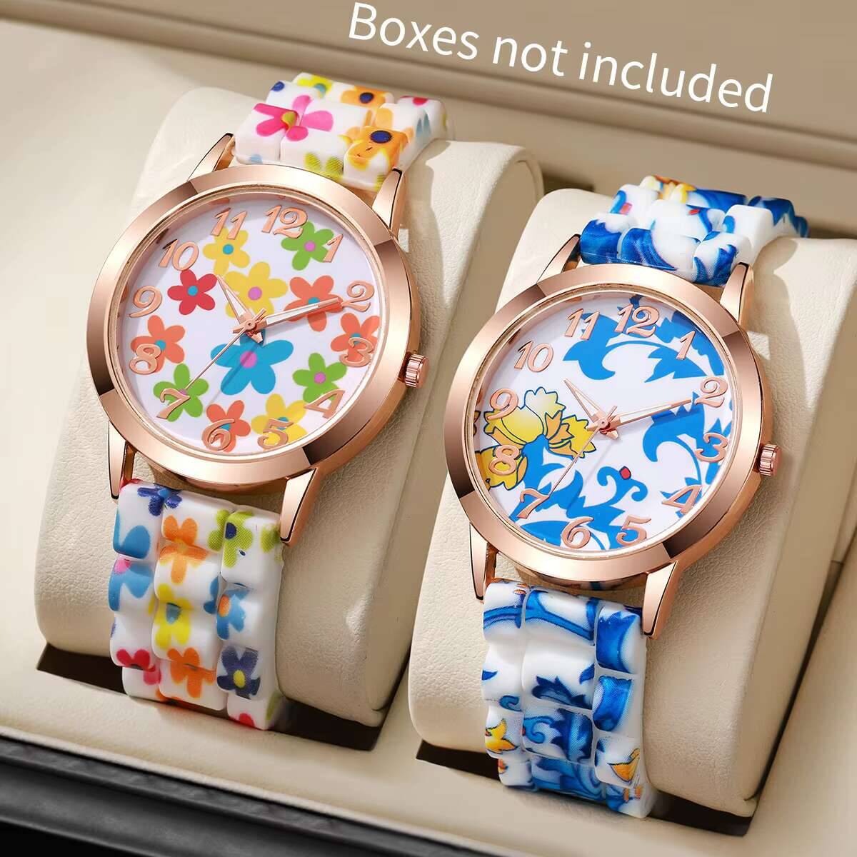 2PCS Fashion Flower Printed Wo - đánh giá và giá Silicone Band Women