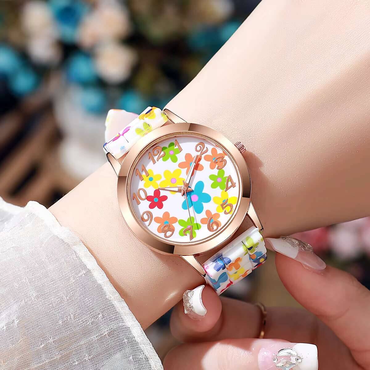 2PCS Fashion Flower Printed Wo - đánh giá và giá Silicone Band Women
