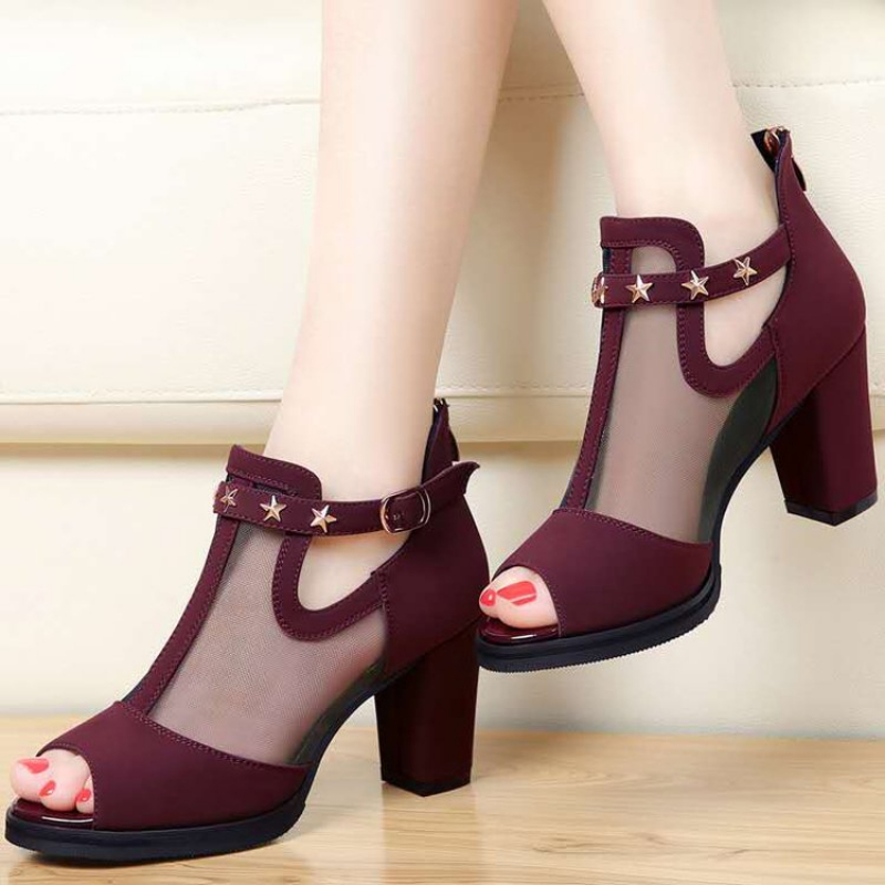 Mesh Peep Toe Block High Heels - đánh giá và giá Mesh Strap Metal