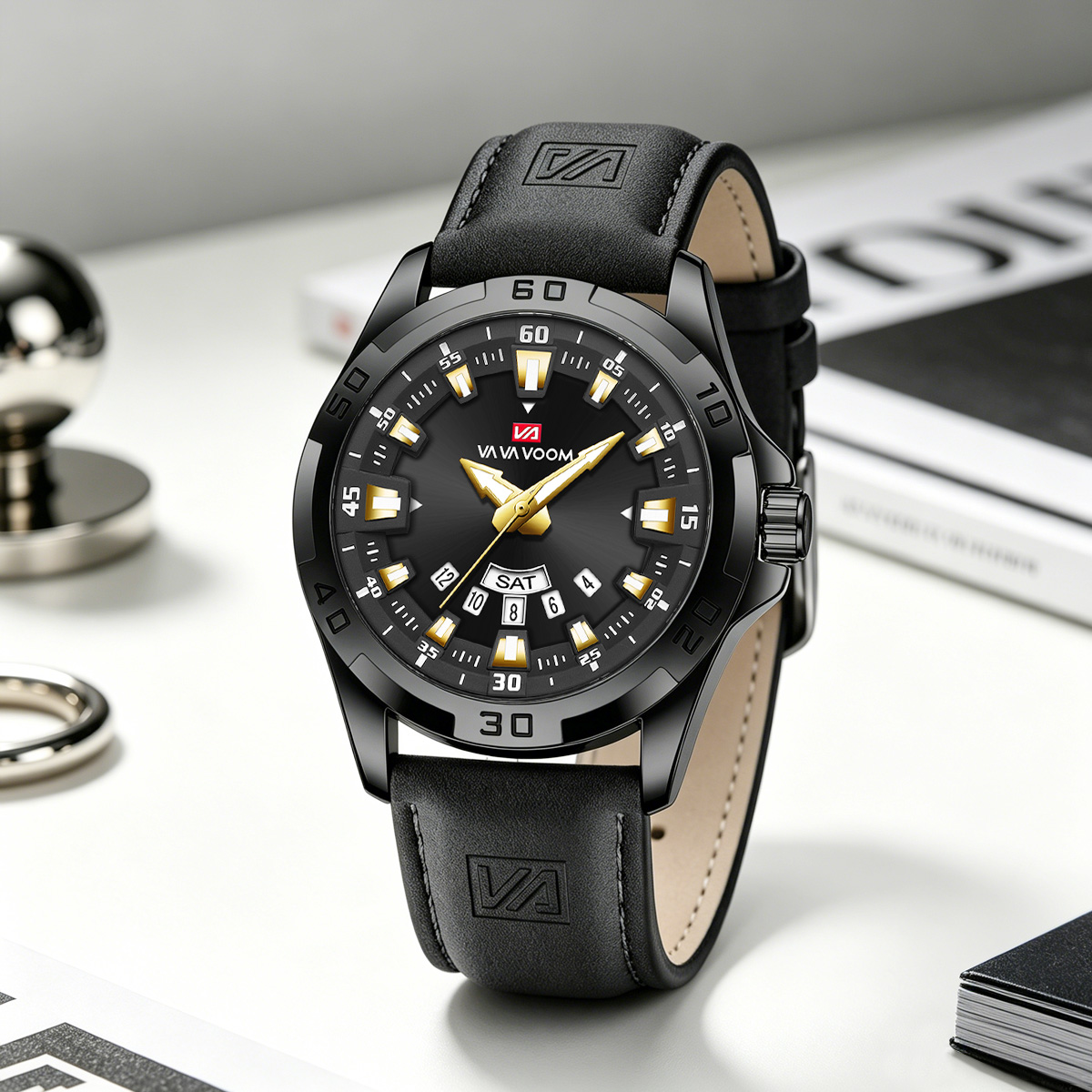 Men Watch Black Leather Strap  - đánh giá và giá Leather Watch Band Men
