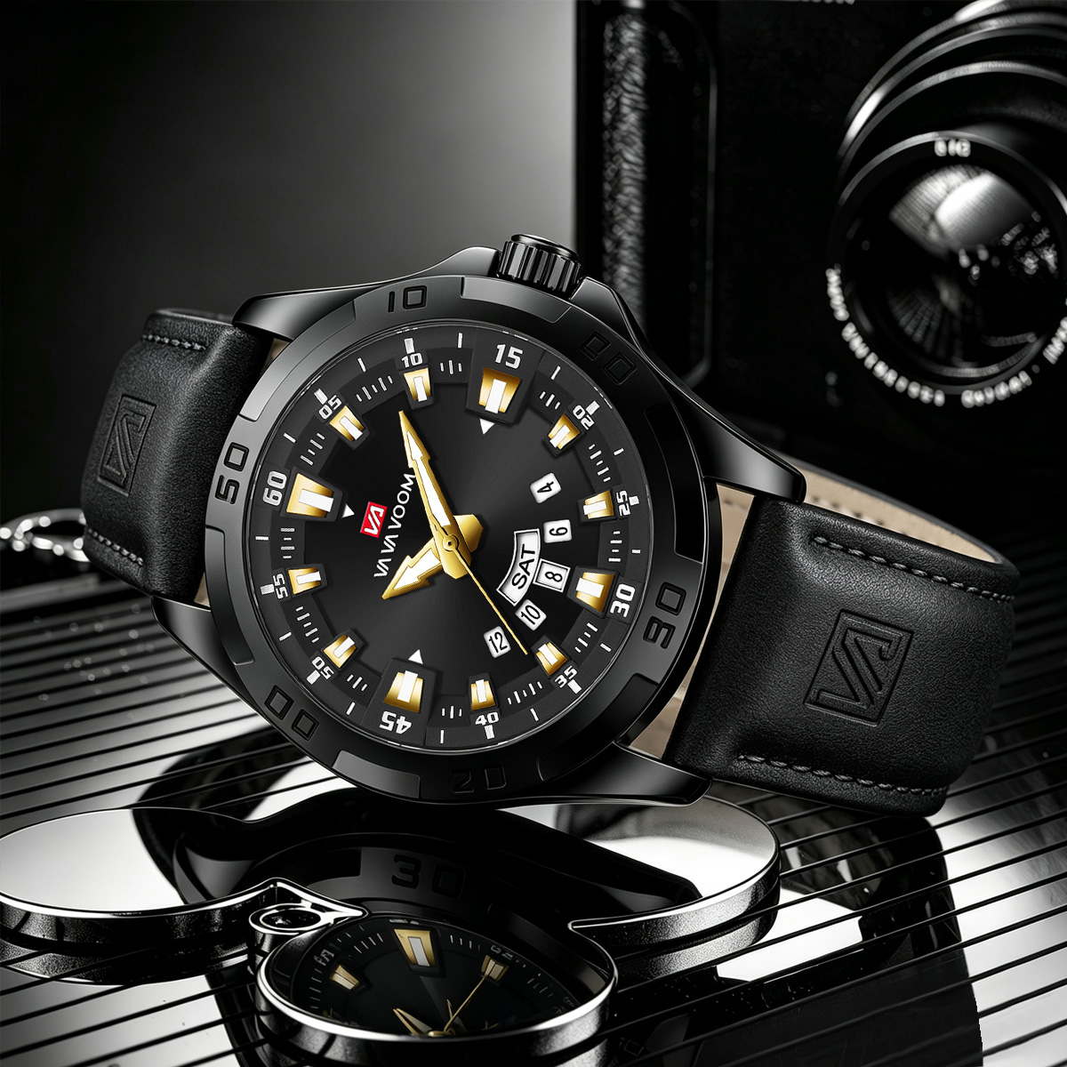 Men Watch Black Leather Strap  - đánh giá và giá Leather Watch Band Men