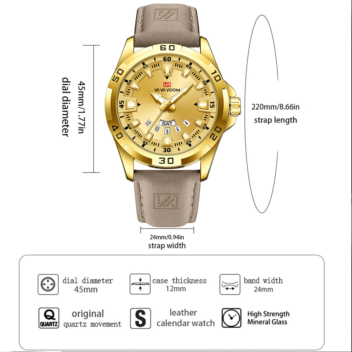 Men Watch Black Leather Strap  - đánh giá và giá Leather Watch Band Men